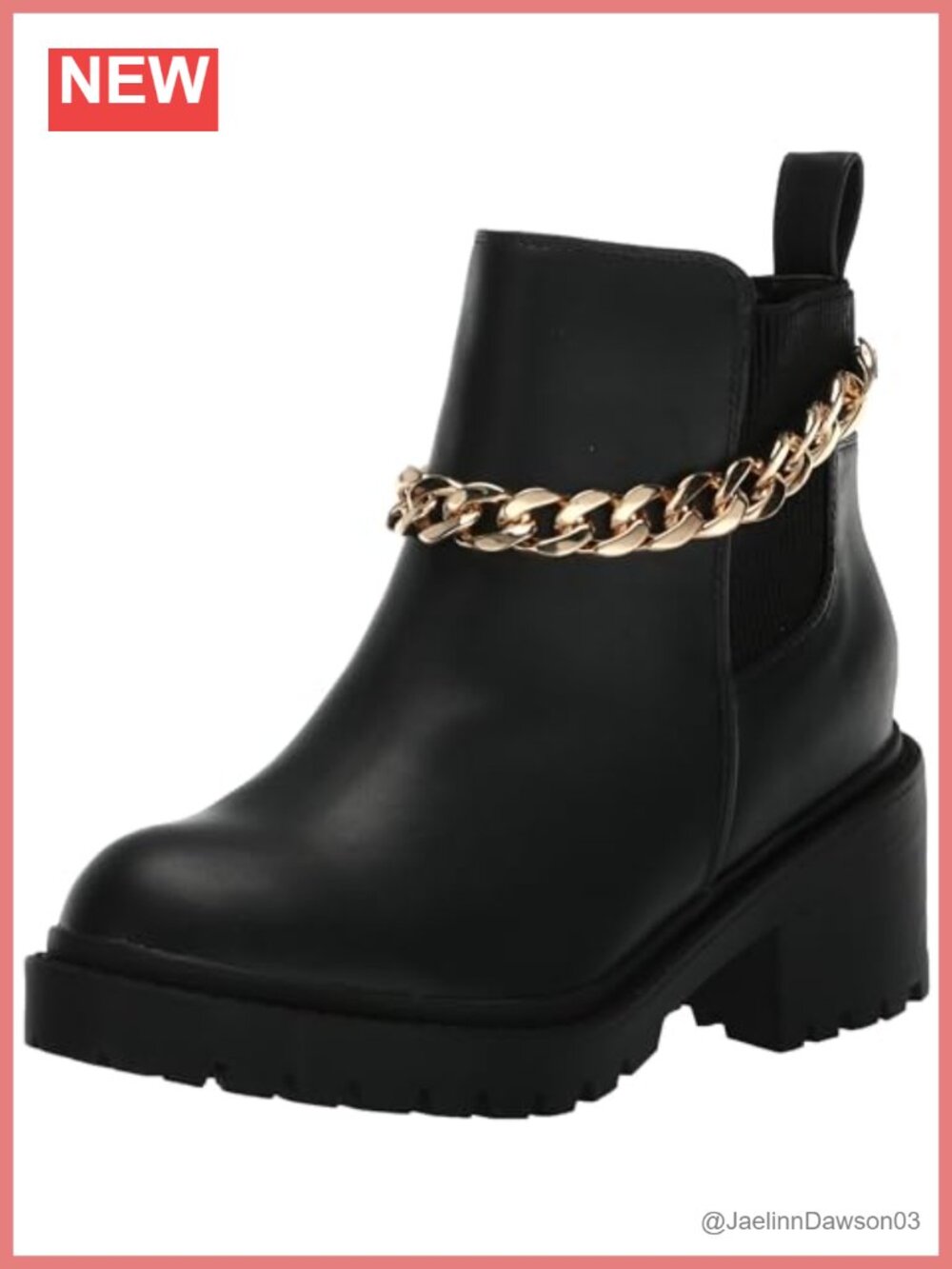 Wide Fit Faux Leather Chain Ankle Boots Slip-On Booties